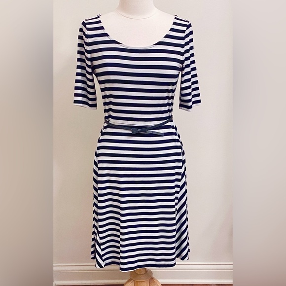 The Limited Dresses & Skirts - The Limited Navy and White Striped Midi Dress
